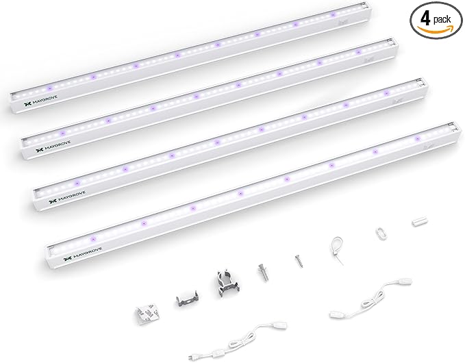 Plant Grow Lights 2FT, Blue-Rich Full Spectrum 5000K, 60W(4 x 15W), T5 LED Grow Light Strips for Indoor Plants and Succulents, High PPFD, Linkable, White, 4-Pack