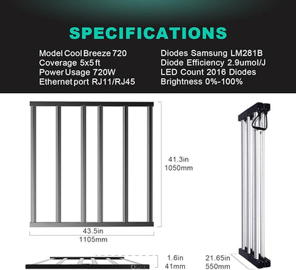 720W LED Grow Lights, Full Spectrum Grow Light, Daisy Chain Plant Bar Style 4x4 Grow Light Foldable & Dimmable for Growing Commercial Hydroponic Growing Lamp 5x5ft Core Coverage