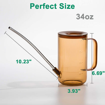 Tennedriv Green Long Spout Watering Can Indoor, Small Watering Cans for House Plants, Flowers, Succulents (Brown)