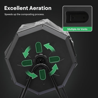 Athena Collection Compost Tumbler, 43 Gallons Dual Composter Chamber Outdoor, Easy Turn & Fast Rotating Compost Bins with 2 Sliding Doors, Easy Assembly, for Garden, Yard and Outdoor Use