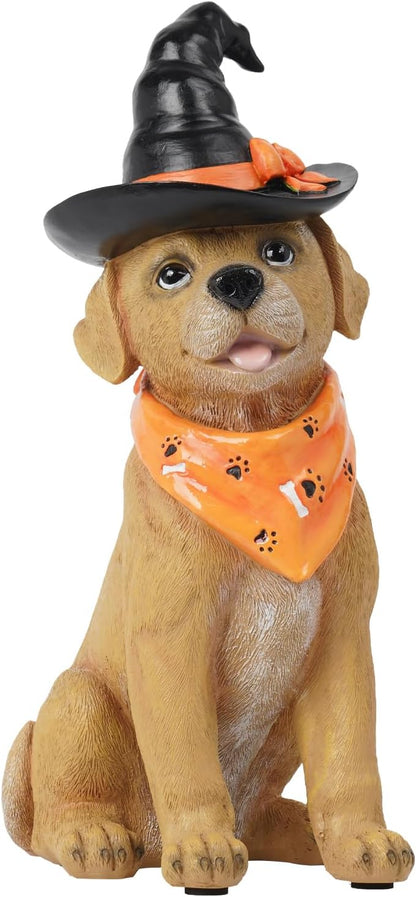 Halloween Decorations Indoor Dog Statue - Halloween Decor Figurine for Outdoor Indoor Mysterious Gothic Tabletop Puppy Sculpture Witch hat, Spooky Gifts Ghost Garden Decorations Rottweiler 5x7x13INCH