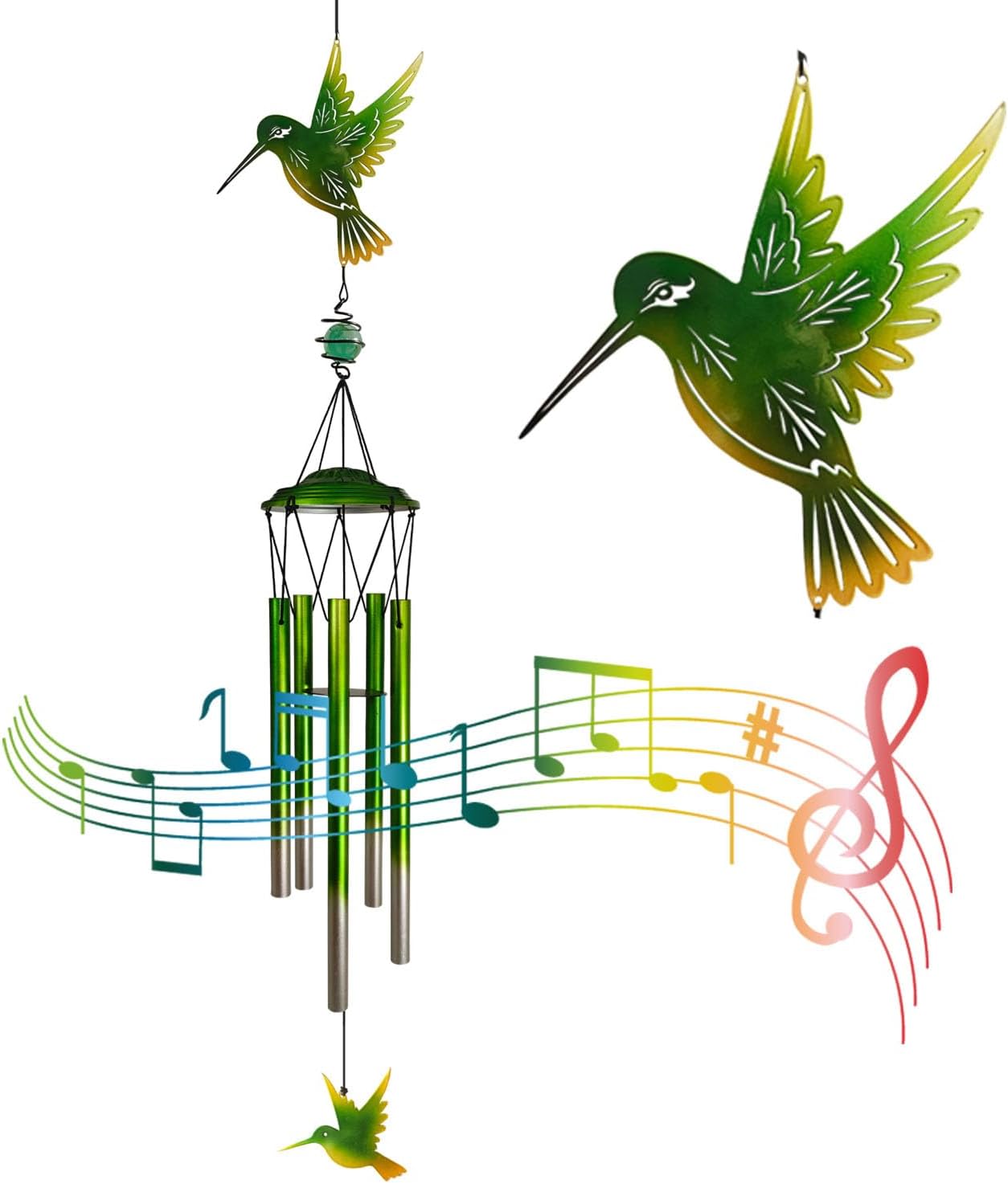 Hummingbird Wind Chimes, Outdoor Metal Wind Chimes Decor for Outside/Indoors, Home, Lawn, Porch, Patio, Gifts,Garden,Yard Decoration (Green Hummingbird)