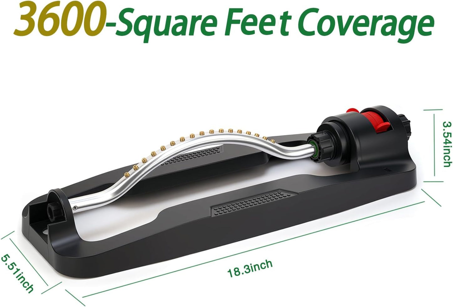 Lawn Sprinkler,Garden Oscillating Sprinkler,17 Brass Nozzles,Heavy Weight Thick and Sturdy Plastics Base with Metal Blocks,Up to 3600 Square Feet,Stable and Durable.