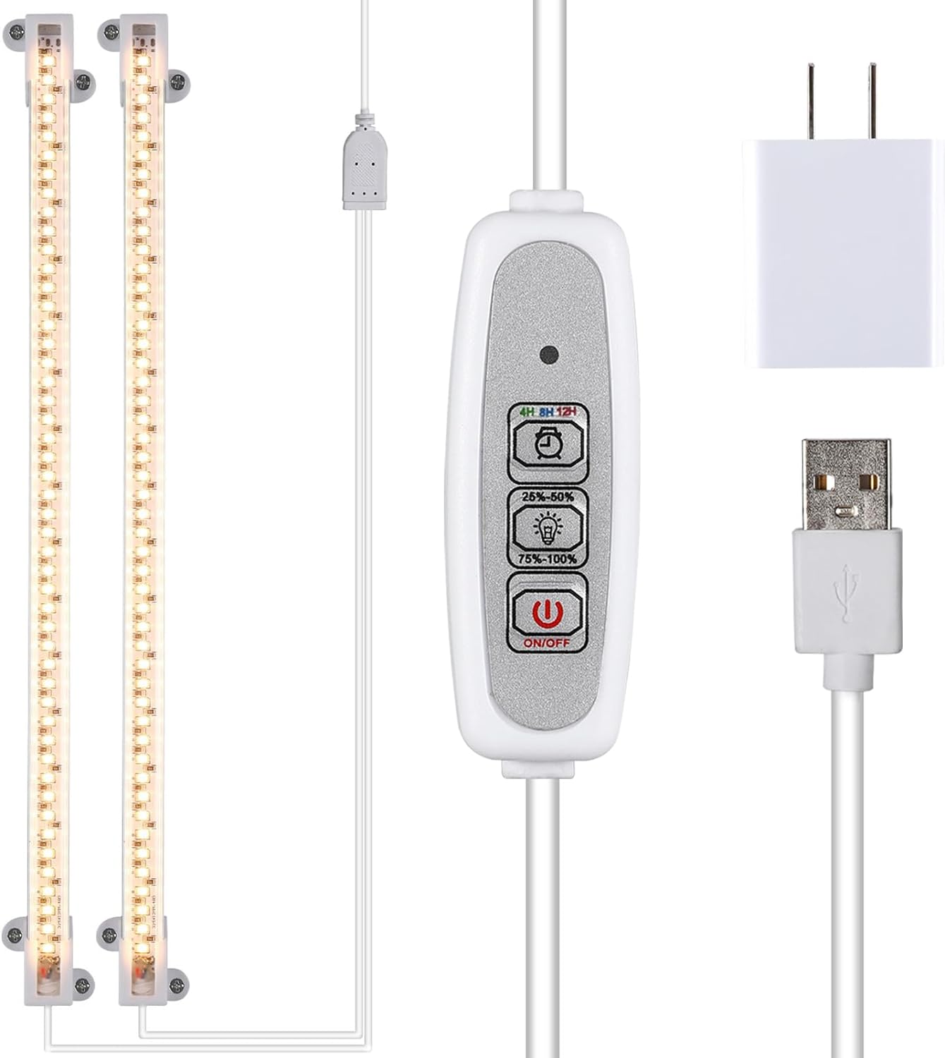 Grow Light Two Heads, Strip Growing lamp, Full Spectrum Grow Light Strips for Indoor Plants with Auto ON/Off Timer & 4 Dimmable Levels, Led Grow Lamp for Green House Hydroponics Succulent