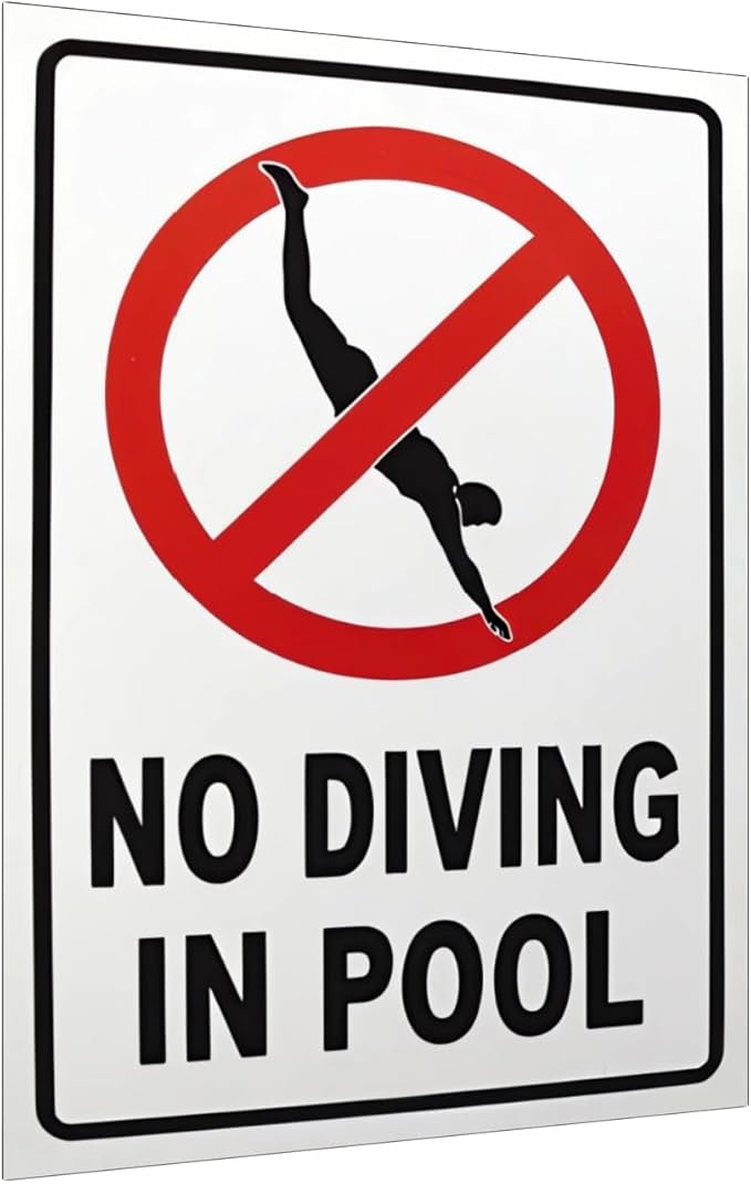 No Diving in Pool Metal Sign Gifts for Pool Owners- 12x8in No Diving Warning Tinplate Decor for Outdoor Pools