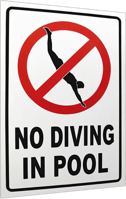 No Diving in Pool Metal Sign Gifts for Pool Owners- 12x8in No Diving Warning Tinplate Decor for Outdoor Pools
