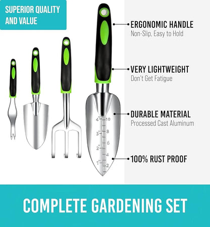 Heavy Duty Garden Tools 22 Pieces Floral Set - Rust Proof, Non-Slip, Durable Gardening Supplies - Ergonomic Hand Tools - Ideal Gardening Gifts for Women, Men Mom, Dad