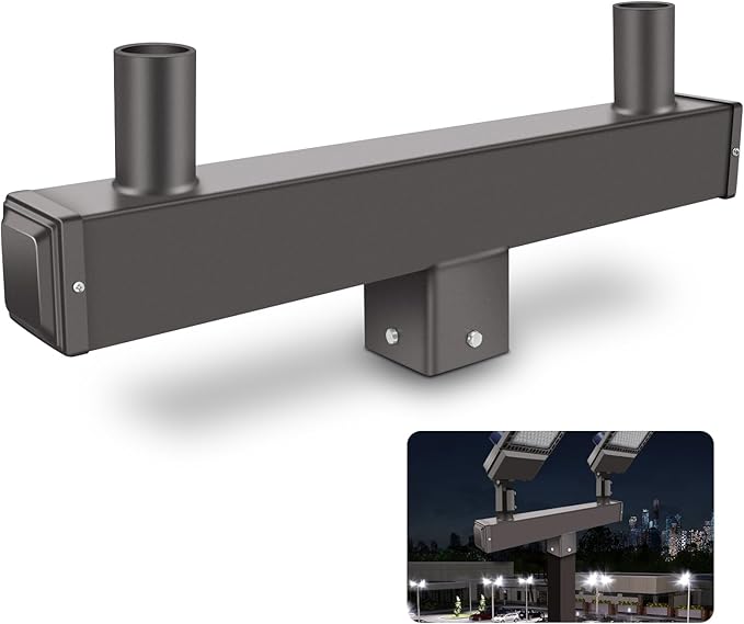 Double Bullhorn Mounting Bracket Tenon, with 2 Tenons 2-3/8" for 4in Square Pole Mounting Arm for Parking Lot Light Street Area Slip Fitter Lights Mount Low Profile Sturdy Heavy Duty