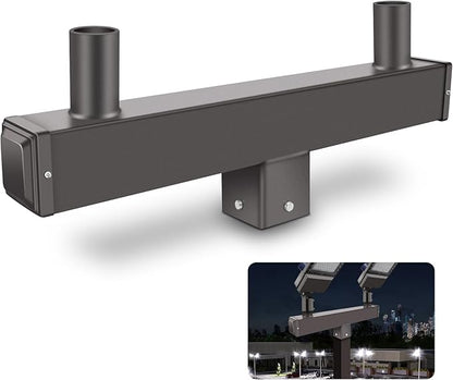 Double Bullhorn Mounting Bracket Tenon, with 2 Tenons 2-3/8" for 4in Square Pole Mounting Arm for Parking Lot Light Street Area Slip Fitter Lights Mount Low Profile Sturdy Heavy Duty