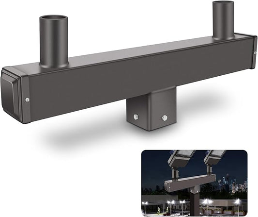 Double Bullhorn Mounting Bracket Tenon, with 2 Tenons 2-3/8" for 4in Square Pole Mounting Arm for Parking Lot Light Street Area Slip Fitter Lights Mount Low Profile Sturdy Heavy Duty