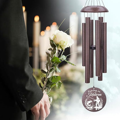Personalized Wind Chimes, 36inch Sympathy Wind Chime, in Loving Memory for Loss of Loved Grandpa/Dad/Friends Loves Fishing, Metal Large Memorial Condolences Gifts