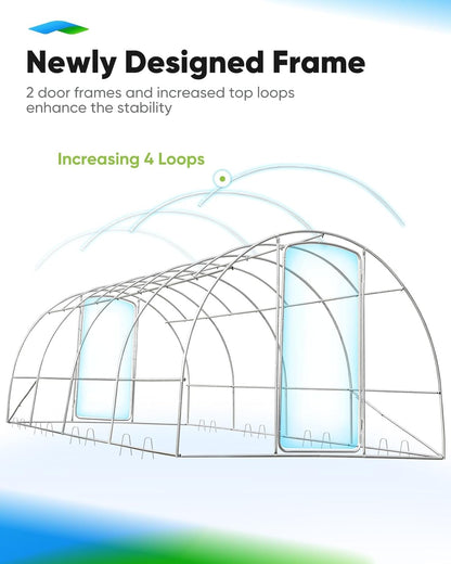 Quictent Premium Greenhouse Swing Door Large Walk-in Green Houses for Outdoors, Upgraded Tunnel Hoop House Frame and Cover for Outside Garden Plant, 2 Swing Door 8 Screen Window, 20x10x6.6 FT, Green