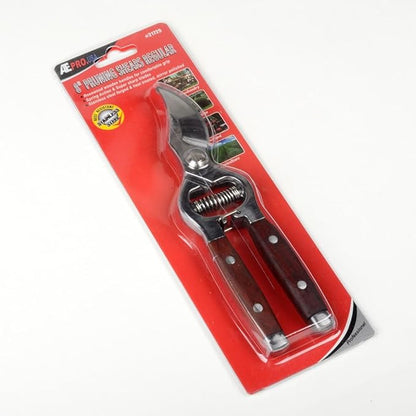 ATE Pro. Tools USA - Bypass Garden Pruning Shears - Heavy Duty, Professional Garden Shears, Wooden Handle, Stanless Steel, Garden Clippers, Rose Trimmers, Heat Treated, Mirror Polish, 8" Hand Pruners