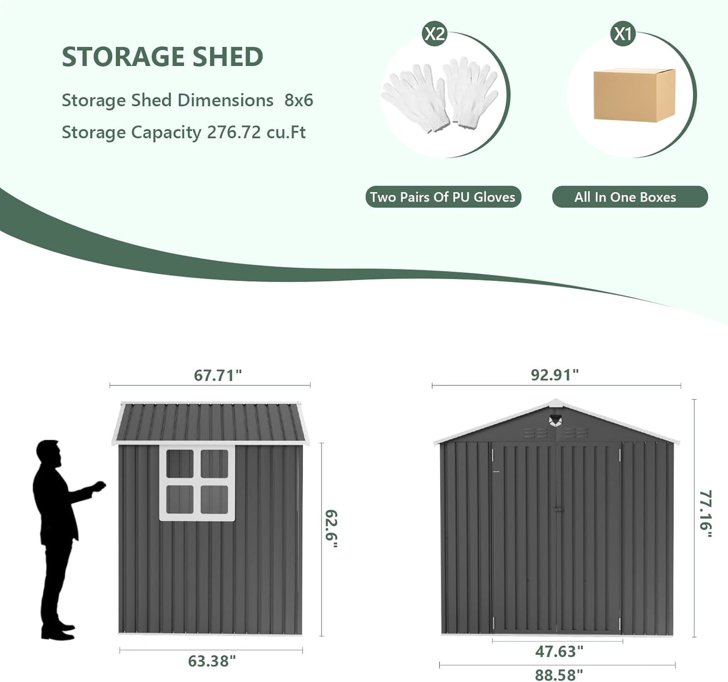 8x6 FT Metal Storage Shed with Window,Outdoor Storage Building,Large Backyard Sheds,Waterproof Outside Storage Sheds