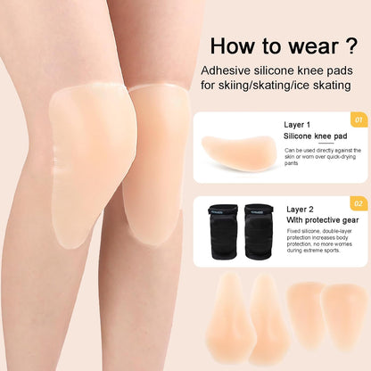 Silicone Knee Pads,Adhesive Knee Brace KneePad for Skiing Skating,Snowboarding,Ateboarding,Roller Skating,Rollerblading,Dancing,Unisex,Light Skin,L