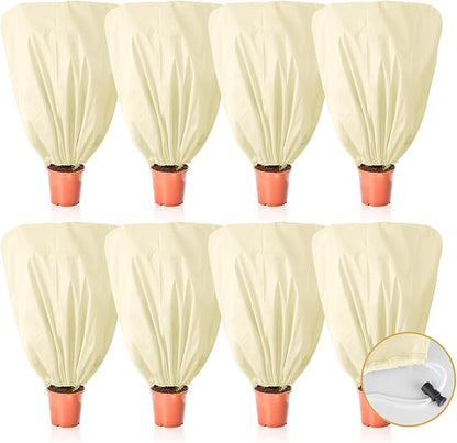 8 Pcs Plant Covers Frost Protection Bag 39.3" x 39.3" Winter Reusable Plants Jacket with Drawstring Shrub Protection Wraps Bags Frost Blanket for Winter Outdoor Garden Plants