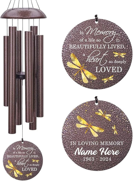 Sympathy Wind Chimes, Personalized Dragonfly Wind Chimes for Loss of Loved One, Commemorative Sympathy Gifts for Funeral, in Memory of Dad/Mom/Husband/Wife (36inch)