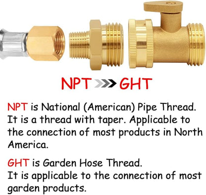 2PCS Brass Garden Hose Adapter 3/4"GHT Male to 3/8"NPT Male Thread Reducer Water Hose Nipple Reducing Convert Pipe Fittings Connector