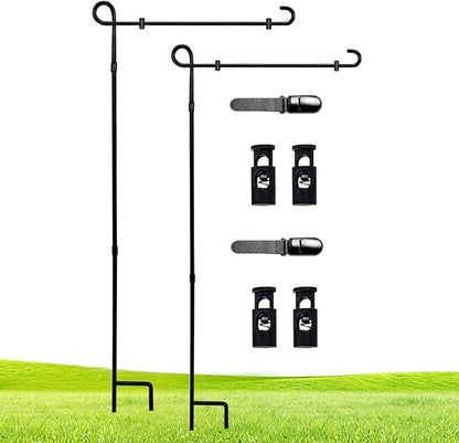 2 Pack Garden Flag Stand Holder Pole,Premium Powder-Coated Weather-Proof Metal Paint Yard Flag Stand with Tiger Clip and Spring Stoppers,House Flag Pole Holder for Outdoor Garden Lawn