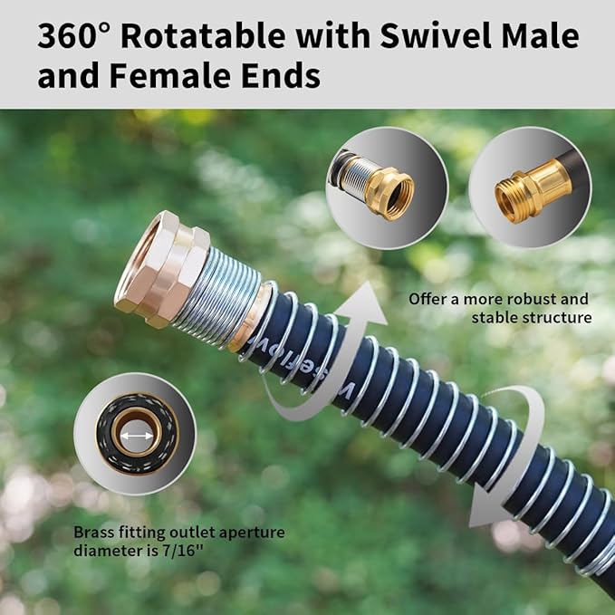 WiseFlow Garden Hose 150FT x 5/8", Heavy Duty Rubber Hose, 1000PSI Burst, 300PSI Working, Water Hose with Five Layered Braiding, Male Female Fittings (Black)