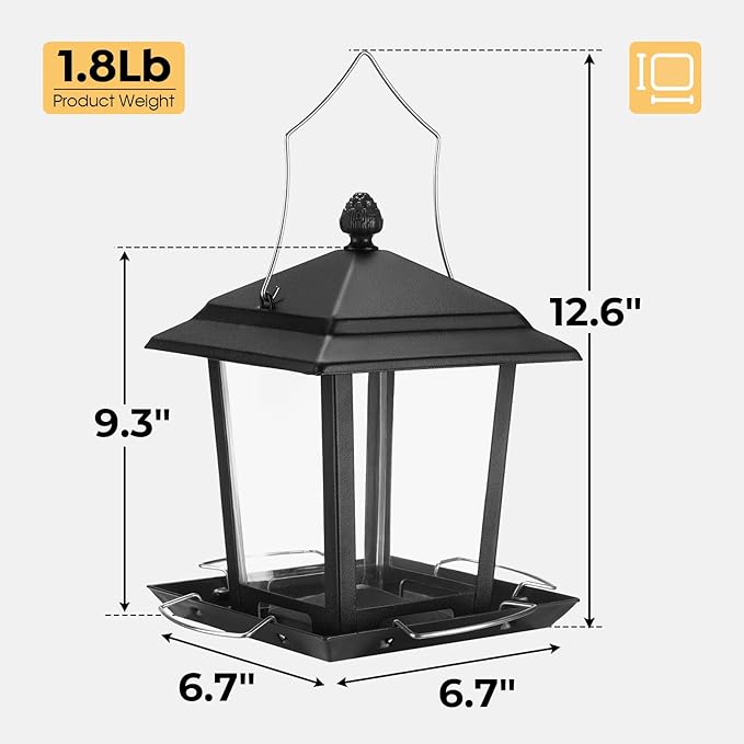 Veehoo Metal Bird Feeder for Outdoor Hanging-Wild Bird Feeder with 4 Perches, Guard Booth Bird Seed Feeder for Outside Garden Backyard Attracting Wild Birds Chickadees Cardinals Finches Black