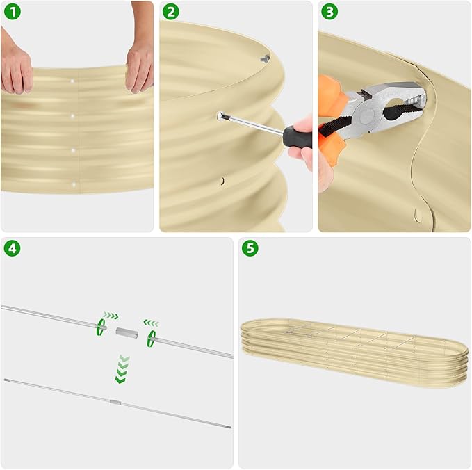 Land Guard 8×2×1ft Galvanized Raised Garden Bed Kit, 108 Gallon Capacity Raised Garden Boxes Outdoor, Oval Metal Raised Garden Beds for Vegetables, Cream Yellow(with 10 Connecting rods)