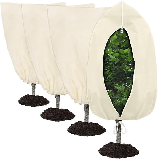 Plant Covers Freeze Protection, 4 Pack Round Frost Blankets for Outdoor Plants (32"x48") – Winter Plant Covers, 2.4oz/yd² Frost Cloth Plant Protection for Trees, Shrubs & Potted Plants