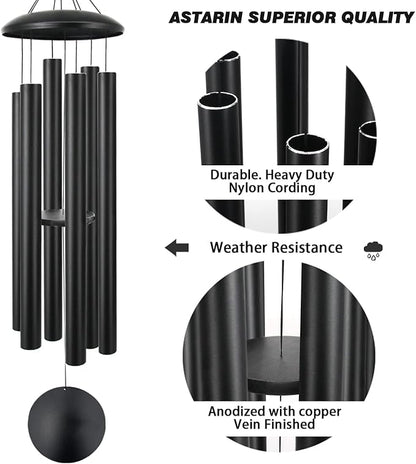 ASTARIN 60" Extra Large Wind Chimes Outside Metal WindChimes with Deep Tone, Outdoor Bass Windchimes for Patio Balcony Garden Yard Decoration,Black