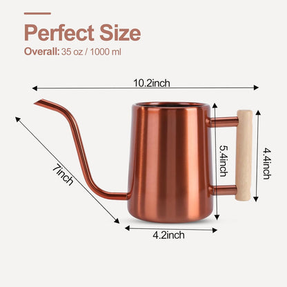 Watering Can Indoor Plants, 35 oz/1000 ml Metal Stainless Steel Watering Can Pot with Long Spout for Indoor House Plants Bonsai Outdoor Garden Flower Decorative (Copper)