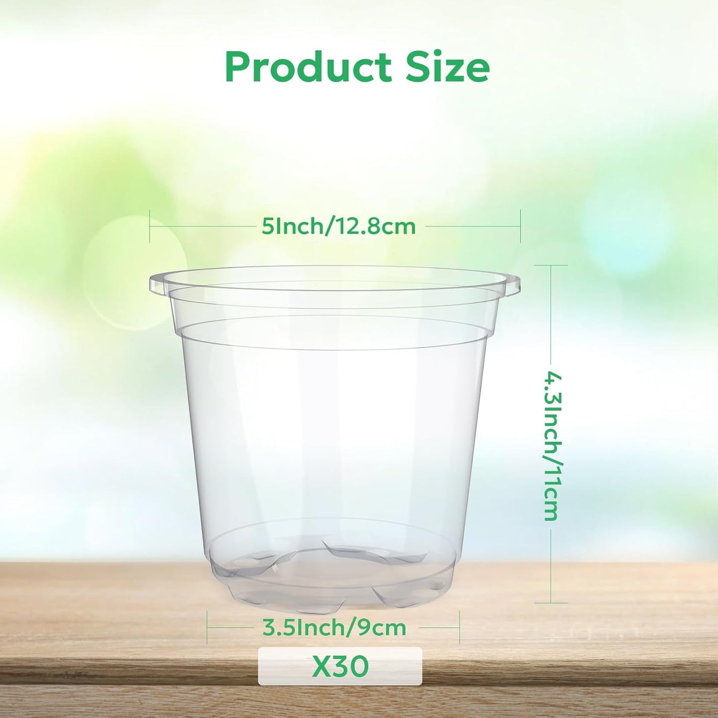 30 Packs 5 Inch Reinforced Clear Nursery Pots with Drainage Hole, Transparent Variety Pack Plastic Plant Pot Seedling Planter Seed Starter Flower