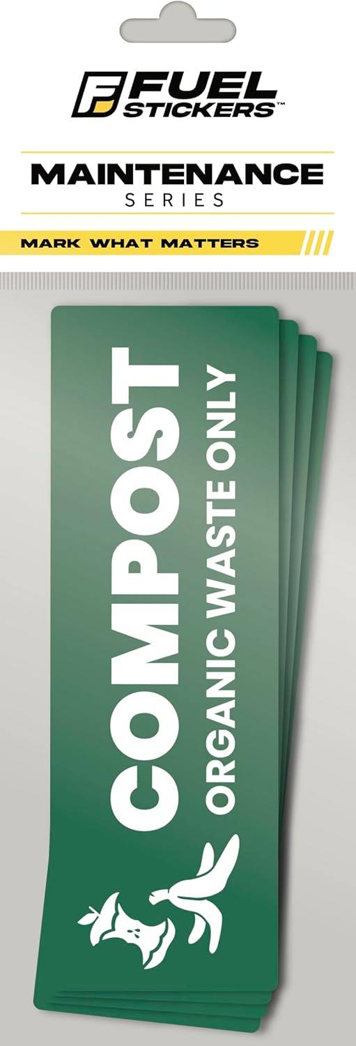 Compost Sticker - Organic Waste Only Bin Label - 3-5 Year Indoor/Outdoor Rated - Heavy Duty, Weather Proof, Ultra Durable - USA Made (6x2 inch), 4 Labels
