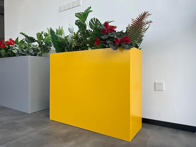 38" L x 13" W x 30" H Metal Tall Rectangular Planter - Large Planter Box for Outdoor Patio/Porch Modern Design for Plants, Flowers, Garden,Spliced Flower Pot (Yellow)