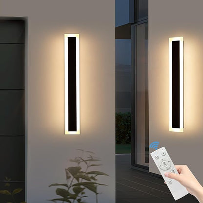 Upgrade Widened 2 Pack 23.6inch Outdoor Wall Sconce, Dimmable Modern LED Wall Light, 3000K-6000K, IP65 Waterproof, Black Wall Mount Lighting for Exterior Home, Porch, Garage with Remote Control