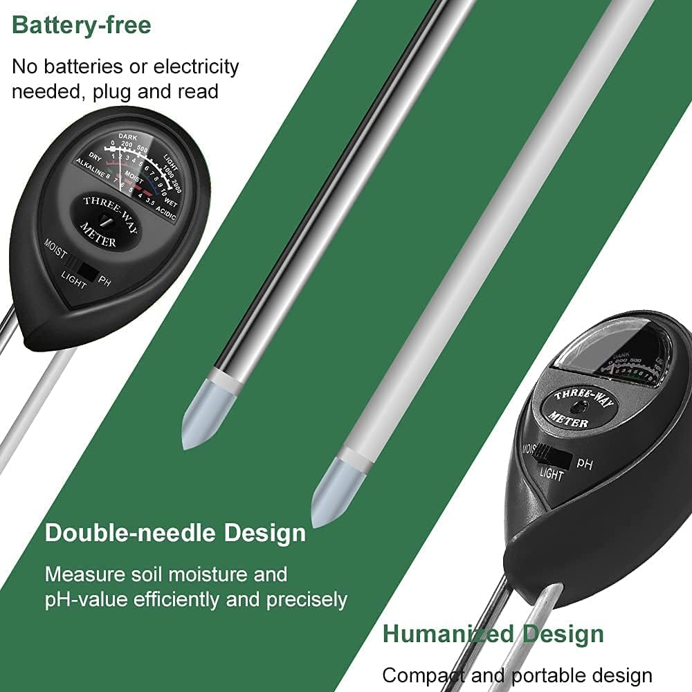 Soil Tester, Plant Meter, Light Tester, 3-in-1 Function Soil Testing Kit for Gardening, Farming, Lawn Care, Indoor and Outdoor Use