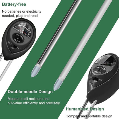Soil Tester, Plant Meter, Light Tester, 3-in-1 Function Soil Testing Kit for Gardening, Farming, Lawn Care, Indoor and Outdoor Use