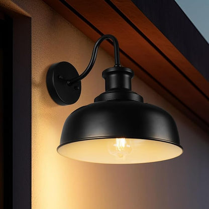 Solar Barn Light for Outside, Gooseneck Outdoor Wall Lights Solar Powered, Farmhouse Exterior Wall Sconce, Industrial Outside Lighting Fixture, Rustic Lantern for Garage, Barn, Shed, RZSR007