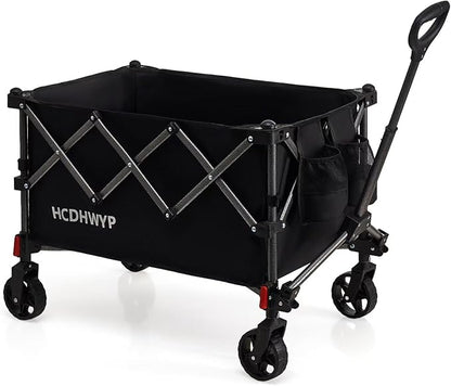 Collapsible Heavy-Duty Wagon Cart with PVC Wheels, Portable Folding Outdoor Utility Wagon for Sports, Garden, Grocery Shopping,Camping, Transportation,Hauling (130L)