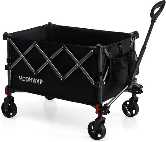 Collapsible Heavy-Duty Wagon Cart with PVC Wheels, Portable Folding Outdoor Utility Wagon for Sports, Garden, Grocery Shopping,Camping, Transportation,Hauling (130L)