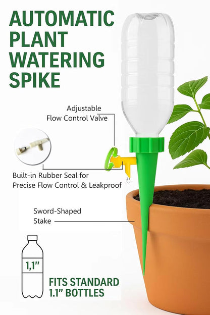 10 Pack Automatic Plant Watering Spikes – ExtraLong & Leakproof Spikes, Adjustable Flow Self Watering Spikes for Indoor Outdoor Plants, Fits Standard 1.1in Bottle Mouth, Vacation Drip Irrigation