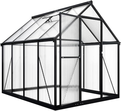 Greenhouse 6×7.5 FT, Quick Setup Polycarbonate Greenhouse for Outdoors with Roof Vent, Walk in Green Houses for Outside for Outdoor Garden Backyard, Black