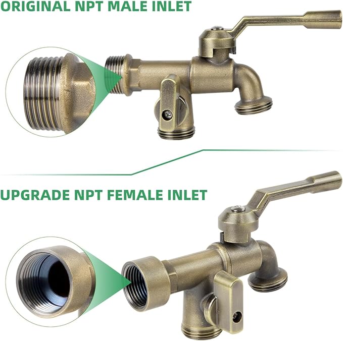 Bronze 2 in 1 Double Outdoor Faucet, Brass Material, Wall Mount, 3/4 inch NPT Female Inlet & Outlet, Frost-Proof, for Garden, Industry and Household Use