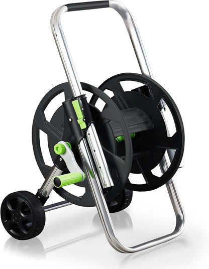 Garden Hose Reel Cart, Holds 75-150 Feet of 5/8-Inch Hose, Portable Hose Reel Cart With Wheels,Adjustable Handrail, Quick Hose Connector