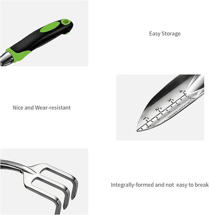 Gardening Hand Tool Set 3 Pack - MDSXO Heavy Duty Gardening Kit with Non-Slip Soft Ergonomic Handle, Great Garden Gift for Women Men[Stainless Steel]