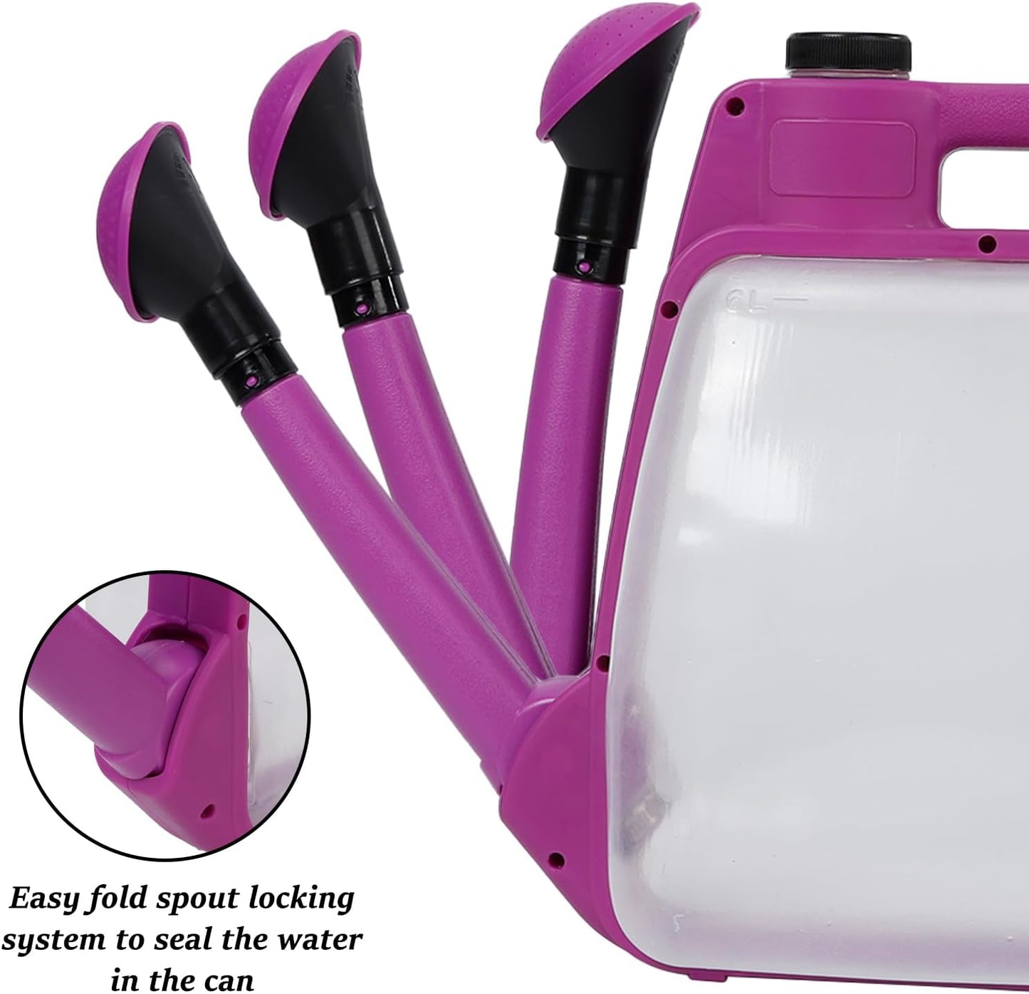 6L Foldable Clear Plastic Watering Can with Rotating Nozzle Long Spout Ideal for Indoor and Outdoor Gardening - Purple