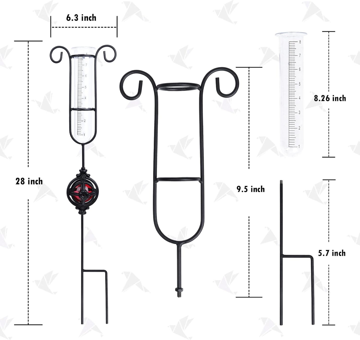 MUMTOP Rain Gauge Outdoor, Metal Gazing Ball Decorative with Stake for Lawn, Yard and Garden(Red)