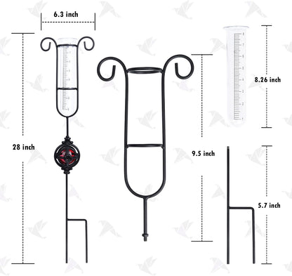 MUMTOP Rain Gauge Outdoor, Metal Gazing Ball Decorative with Stake for Lawn, Yard and Garden(Red)