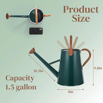 Metal Watering Can with Removable Spout, 1.5 Gallon Large Watering Cans for Plants, Galvanized Steel Gardening Water Can for Indoor & Outdoor Use, Watering Pot with Ergonomic Movable Handle(Green)