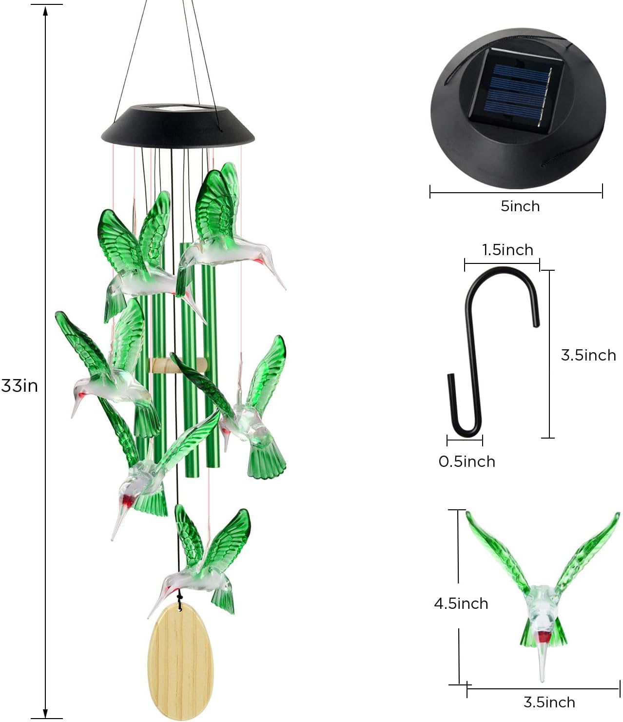 Hummingbird Solar Wind Chimes Outdoor, Father Gift, Birthday Gifts for Mother,Husband,Stepdad,Women,Grandma,Daughter,Aunt,Friend,Wife,Sister. dad and mom Gardening Gifts, Yard Decor