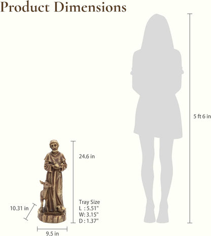 LuxenHome 25'' Saint Francis Garden Statue, Religious Garden Sculpture, Catholic St. Francis Statue for Patio, Yard, Home, Fiber Stone Decor, Outdoor Sculptures Decorations, Brown