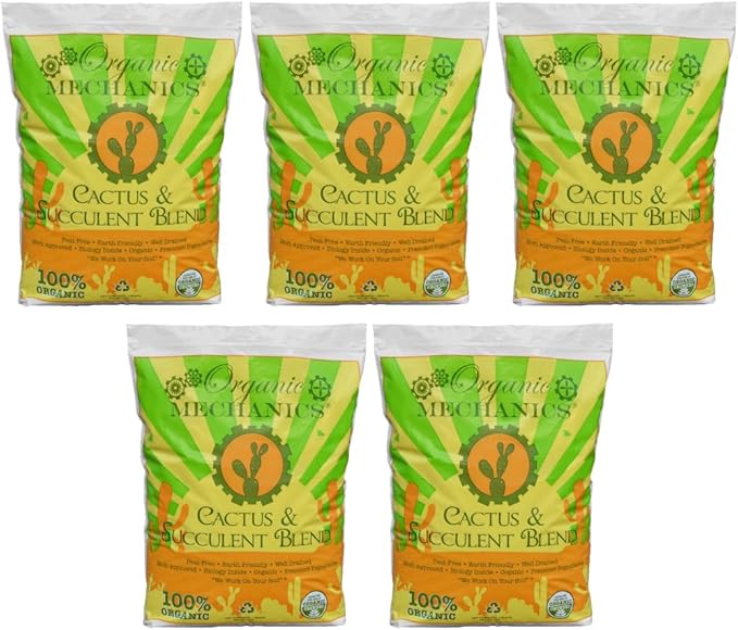 Organic Mechanics Cactus and Succulent Blend Potting Soil, 2 qt (Pack of 5) – Well-Drained Organic Mix – Enhances Plant and Root Growth with Biochar, Rice Hulls, and Worm Castings